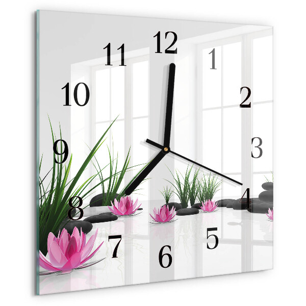 Vierkante glazen wandklok Lotusbloem