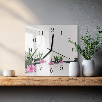 Vierkante glazen wandklok Lotusbloem