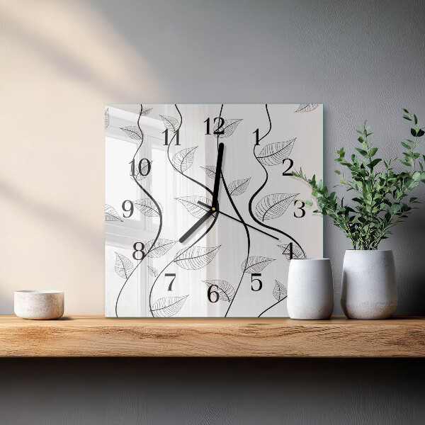 Vierkante glazen wandklok De kunst van de bladeren