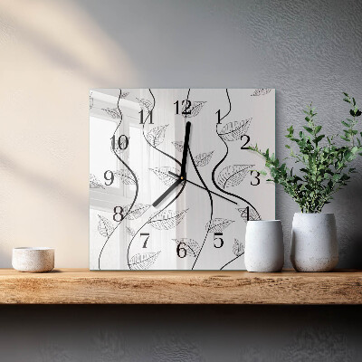 Vierkante glazen wandklok De kunst van de bladeren