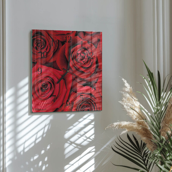 Vierkante glazen wandklok Rozen