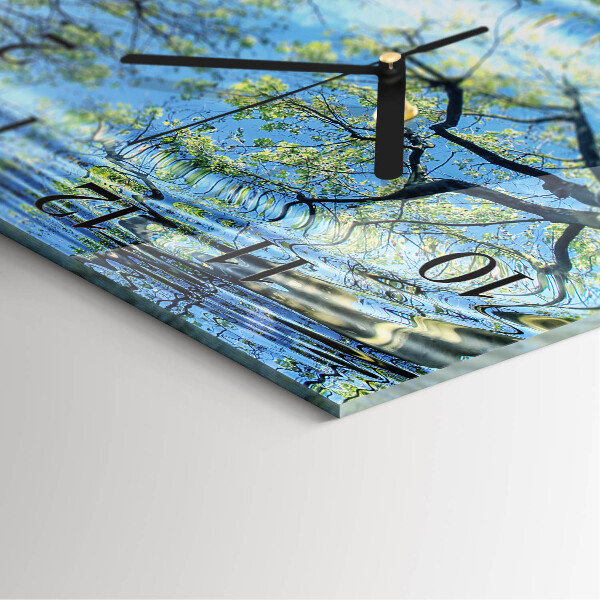 Vierkante glazen wandklok Bomen Water
