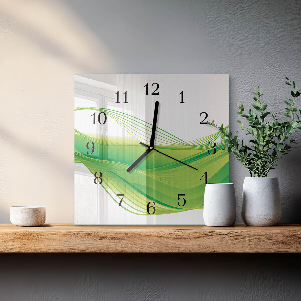 Vierkante glazen wandklok Abstracte lijnen