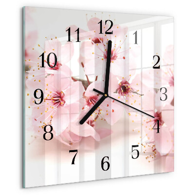 Vierkante glazen wandklok Bloemen