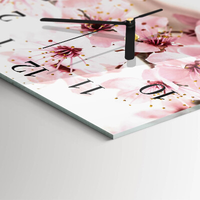 Vierkante glazen wandklok Bloemen