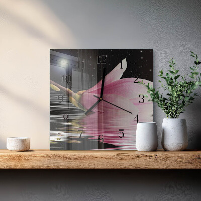 Vierkante glazen wandklok Magnolia bloem