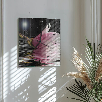 Vierkante glazen wandklok Magnolia bloem