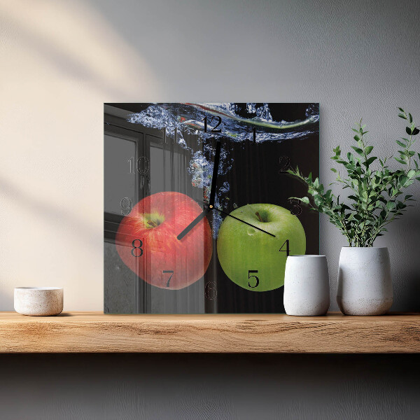 Vierkante glazen wandklok Appels