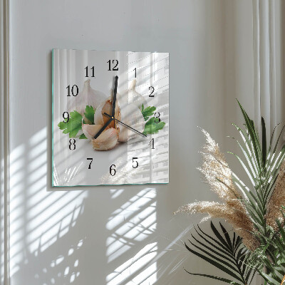 Vierkante glazen wandklok Knoflook