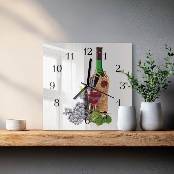 Vierkante glazen wandklok Druiven voor wijn