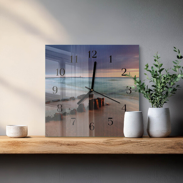 Vierkante glazen wandklok Strand Zee
