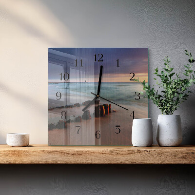 Vierkante glazen wandklok Strand Zee
