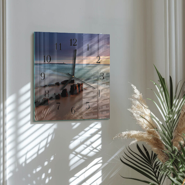 Vierkante glazen wandklok Strand Zee