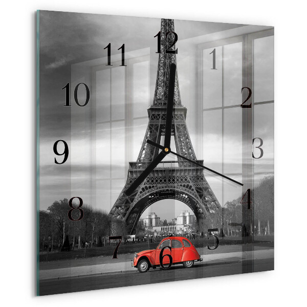 Vierkante glazen wandklok Eiffeltoren auto