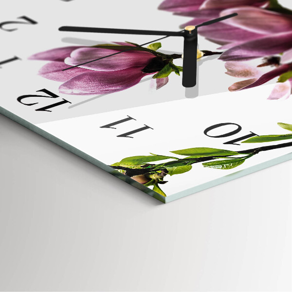 Vierkante glazen wandklok Magnolia bloem