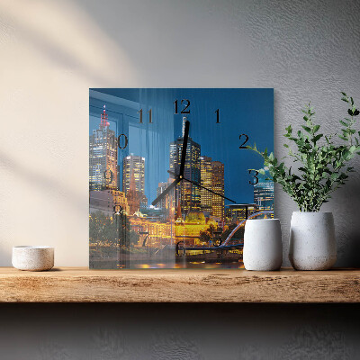 Vierkante glazen wandklok Stad
