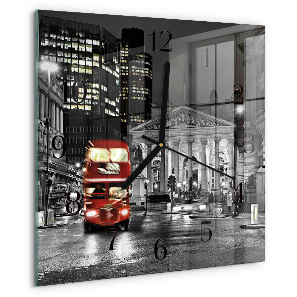 Vierkante glazen wandklok Londense bus