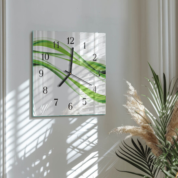 Vierkante glazen wandklok Abstracte lijnen
