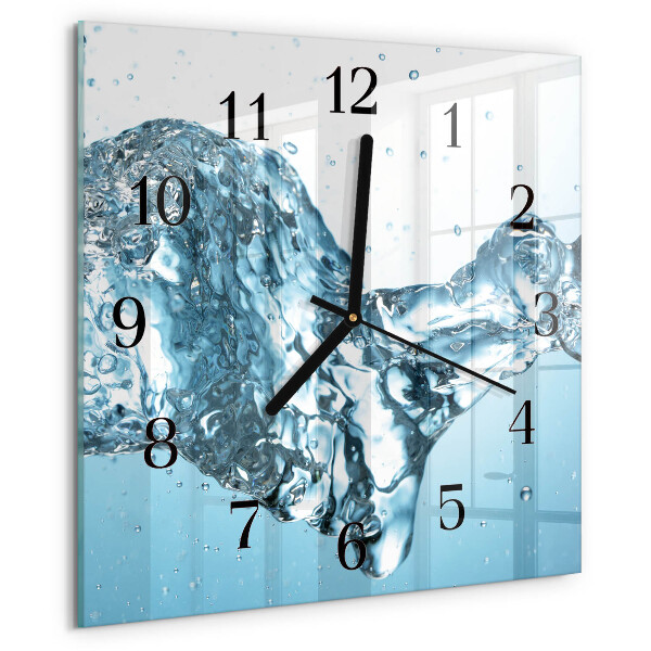 Vierkante glazen wandklok Water