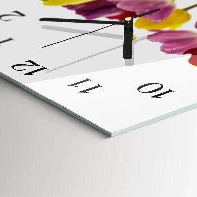 Vierkante glazen wandklok Kleurrijke tulpen