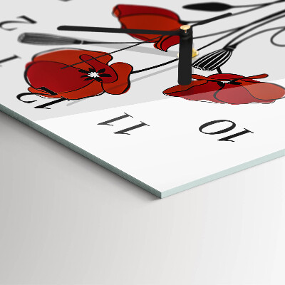 Vierkante glazen wandklok Papaver