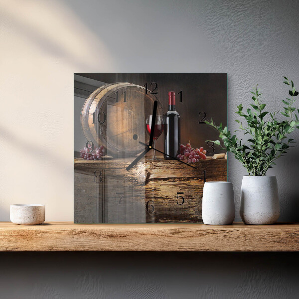 Vierkante glazen wandklok Druiven voor wijn