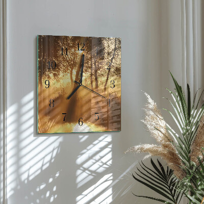 Vierkante glazen wandklok Bomen Mist