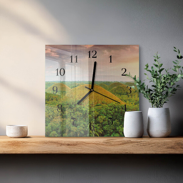 Vierkante glazen wandklok Landschap