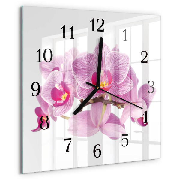 Vierkante glazen wandklok Orchideeën