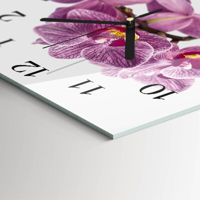 Vierkante glazen wandklok Orchideeën