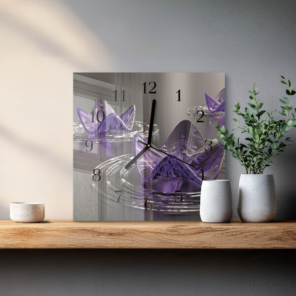 Vierkante glazen wandklok Glazen bloemen