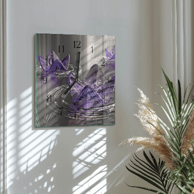 Vierkante glazen wandklok Glazen bloemen