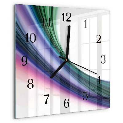 Vierkante glazen wandklok Abstracte lijnen