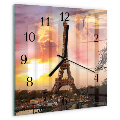 Vierkante glazen wandklok Eiffeltoren Parijs