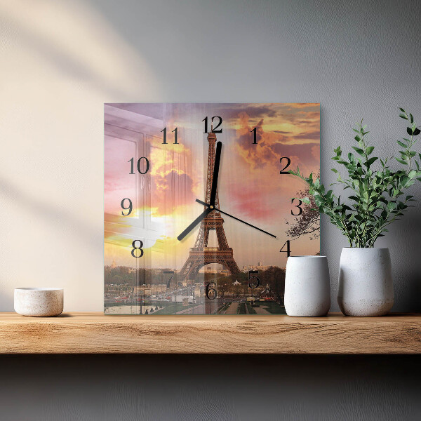 Vierkante glazen wandklok Eiffeltoren Parijs