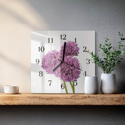 Vierkante glazen wandklok Bloem