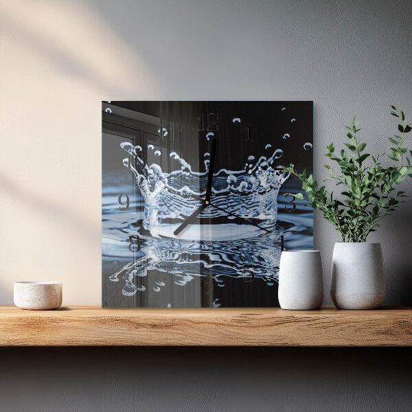 Vierkante glazen wandklok Water