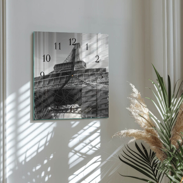 Vierkante glazen wandklok Eiffeltoren Parijs