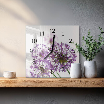 Vierkante glazen wandklok Bloem