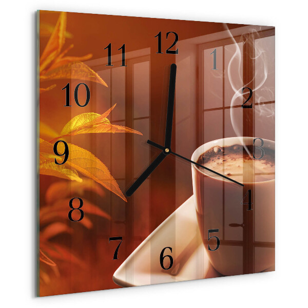 Vierkante glazen wandklok Koffie
