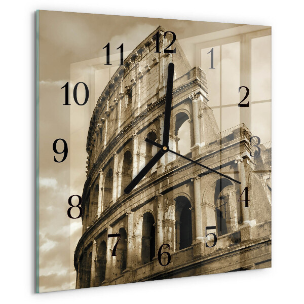Vierkante glazen wandklok Sepia Colosseum