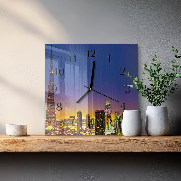 Vierkante glazen wandklok Horizon Dubai