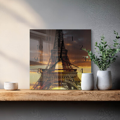 Vierkante glazen wandklok Eiffeltoren Parijs