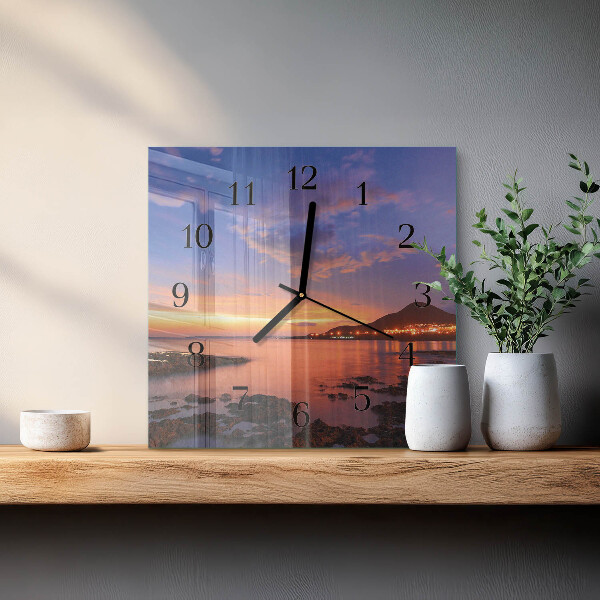 Vierkante glazen wandklok Zee-eiland