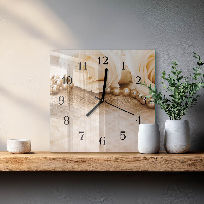 Vierkante glazen wandklok Vintage sepia rozen
