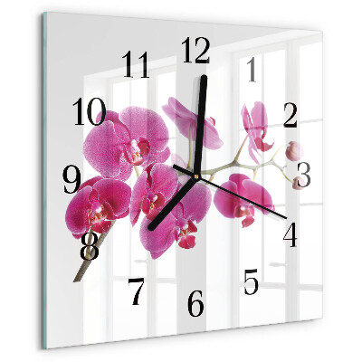 Vierkante glazen wandklok Orchidee
