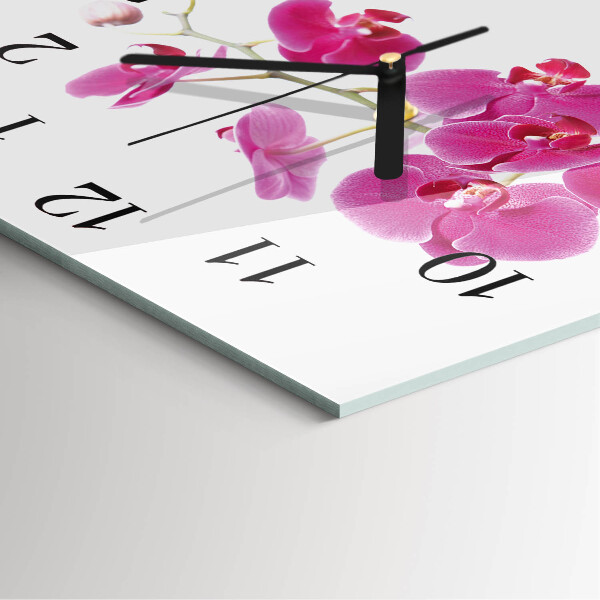 Vierkante glazen wandklok Orchidee