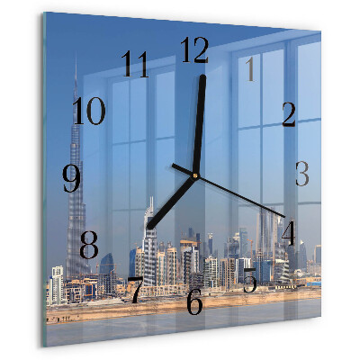 Vierkante glazen wandklok Dubai Horizon