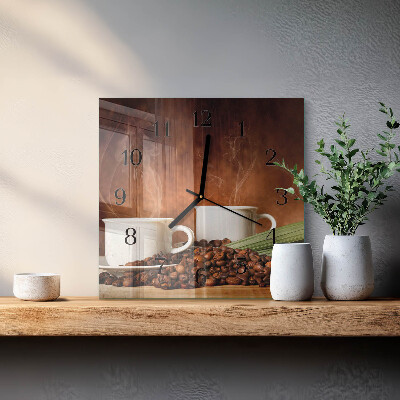 Vierkante glazen wandklok Koffiekopjes