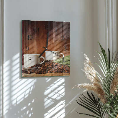 Vierkante glazen wandklok Koffiekopjes